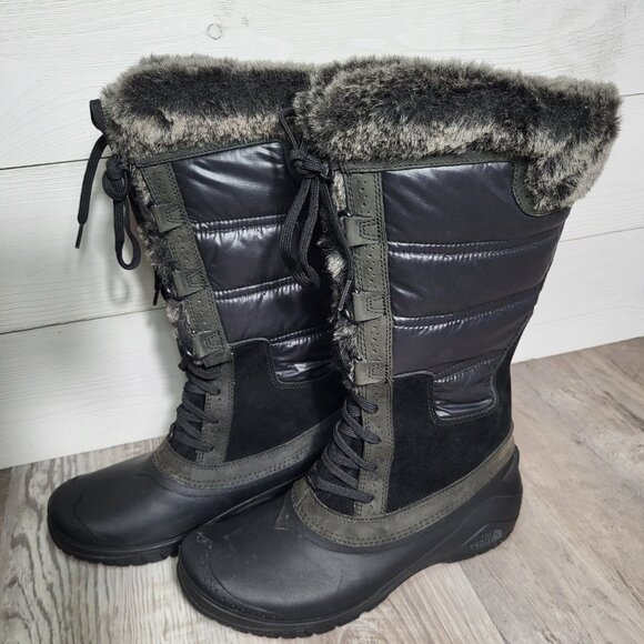 THE NORTH FACE tall puffer suede faux fur lined winter boots size 8.5 women. - Picture 1 of 6